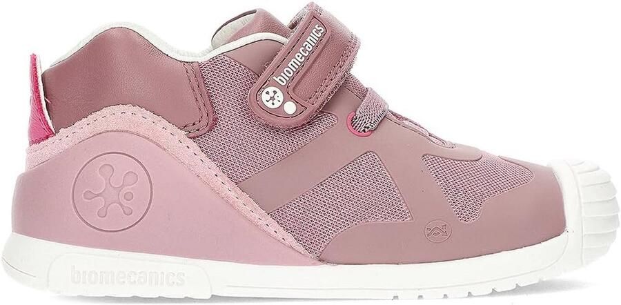 Leren kindersneakers met klittenband en elastiek stevige zool roze