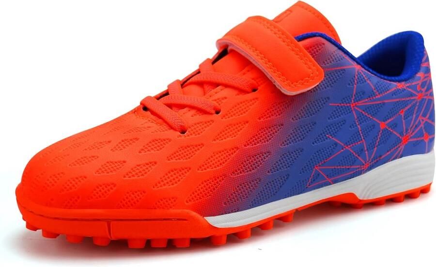 Kindervoetbalschoenen voor Kunstgras Duurzame Zaalschoenen Oranje Blauw