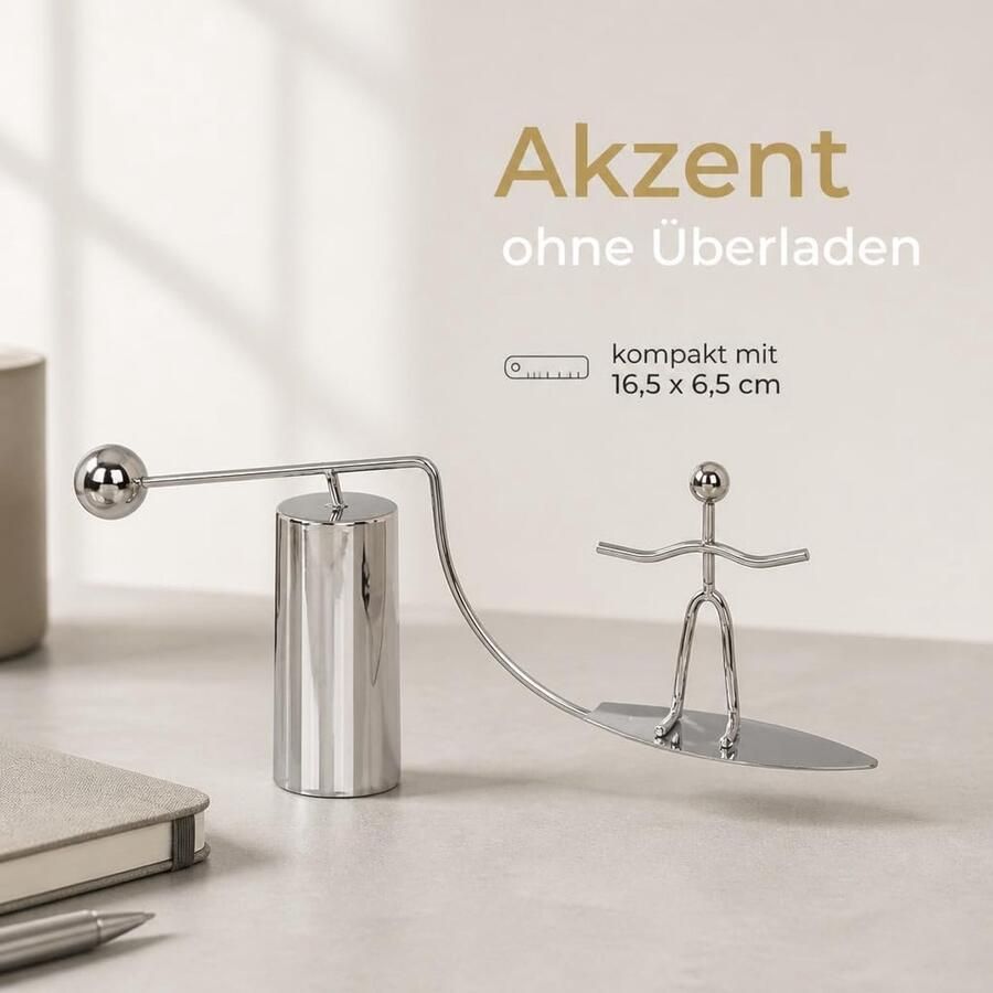 Kinetische balans surfer 16 5 x bewegende metalen sculptuur decoratief object voor bureau kantoor en thuiskantoor