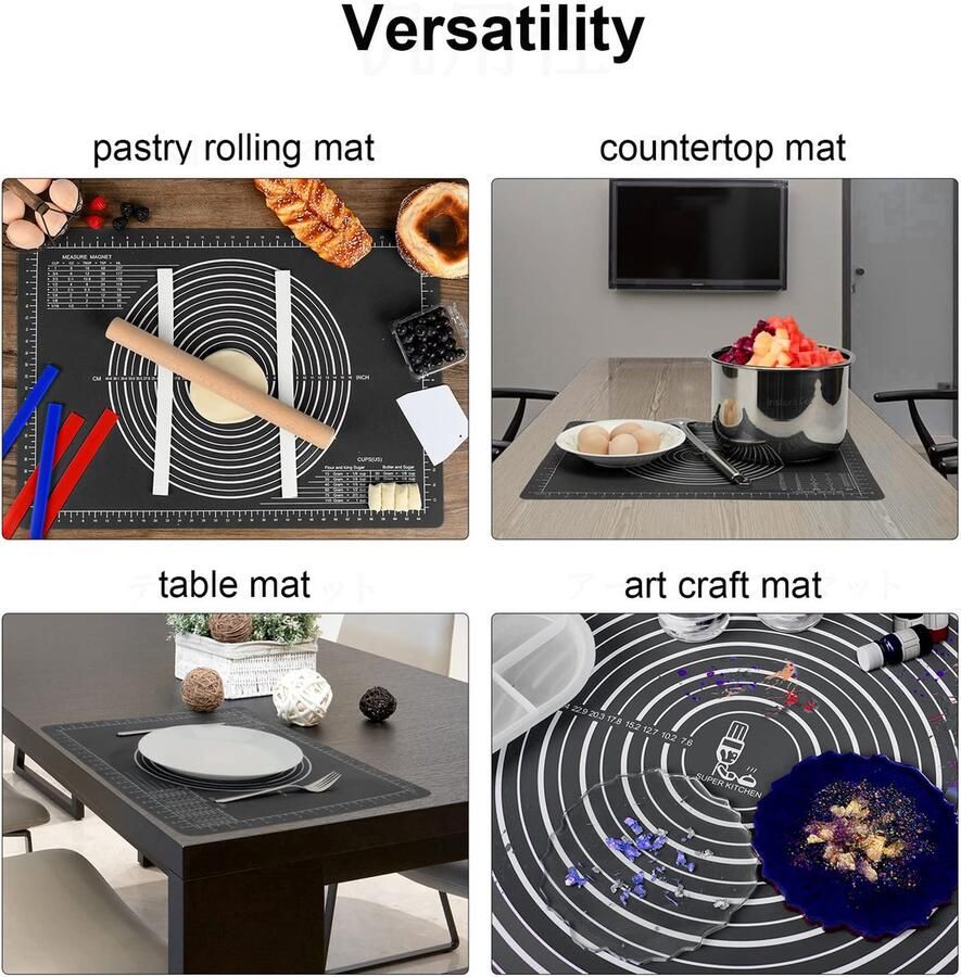 KITCHEN Grote antislip bakmat met deegsnijder anti-aanbak bakmat siliconen 80 x deegonderlegger uitrolmat XL siliconen mat fondant pizza deegmat epoxyhars mat (zwart)