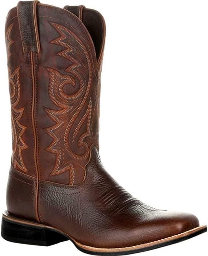 Klassieke Cowboylaarzen voor Heren Vintage Mid Kalf Laarzen met Borduurwerk en Blokhak