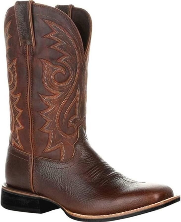 Klassieke Cowboylaarzen voor Heren Vintage Mid Kalf Laarzen met Borduurwerk en Blokhak