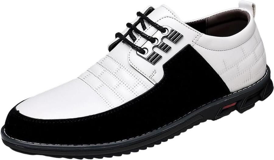 Klassieke Herenschoenen Zwart Wit Leren Veterschoenen Formeel Zakelijk