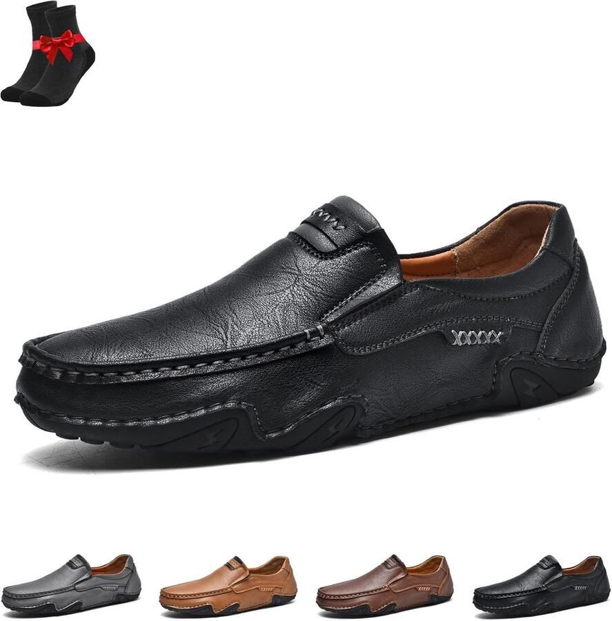 Klassieke Lederen Instappers voor Heren Handgestikt Platte Loafers