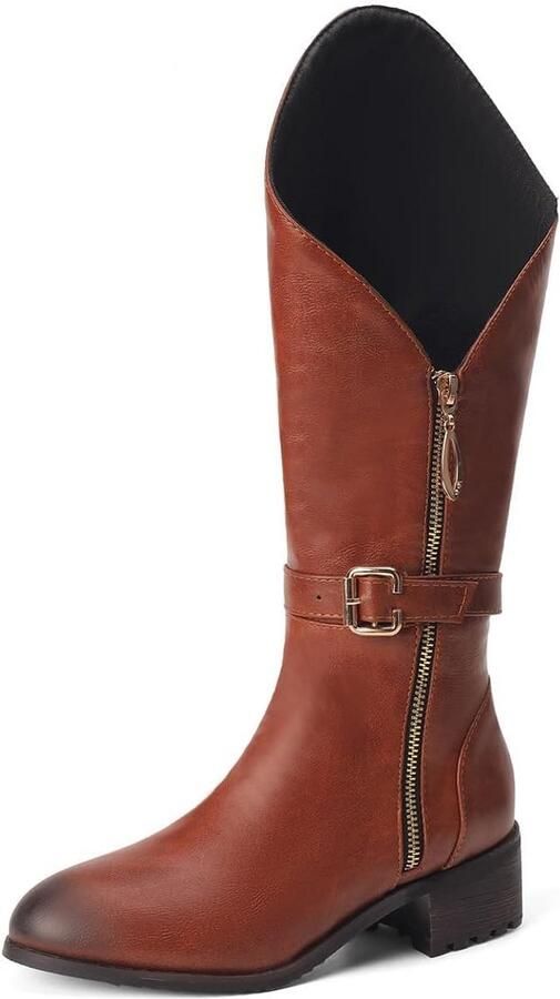 Klassieke rijlaarzen voor dames met brede schacht en dikke hak