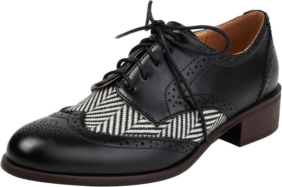 Klassieke Veterschoenen Dames met Dikke Hak en Vleugeltips