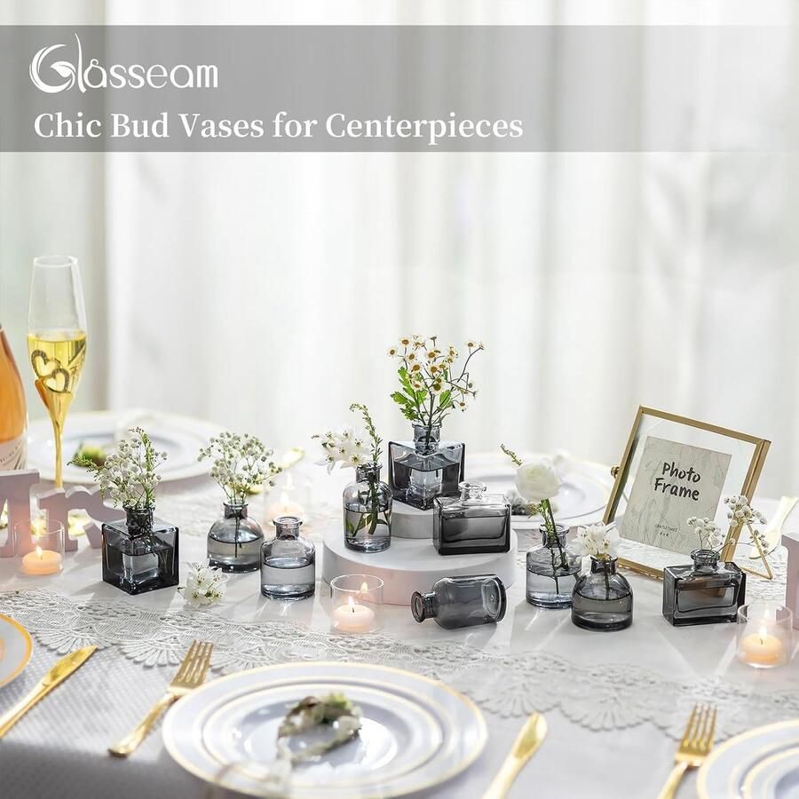 Kleine Glazen Vaas voor Bruiloft: 10 Stuks Mini Vaas Grijs Mooie Bloemenvaas Modern voor Thuis Feest Keuken Kantoor Plank Tafel Decoratie Mooie bloemenvaas modern woonkamer keuken kantoor plank bruiloft feestdecoratie