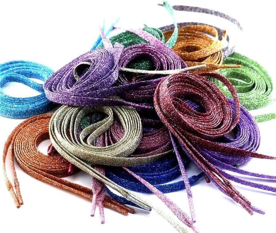 Kleurige en Glanzende Vervangende Schoenveters 15 Paar Flat Laces voor Sneakers Sport- en Casualschoenen Scheurbestendig en Geschikt voor Volwassenen en Kinderen