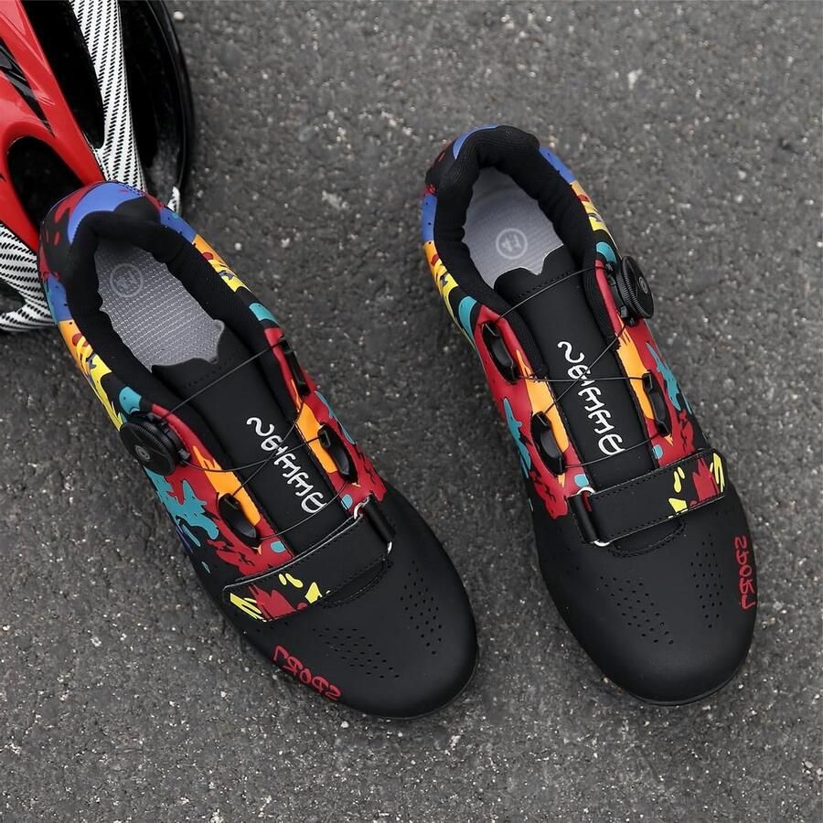 Kleurige Graffiti Fietsschoenen voor nen en Geschikt voor Mountainbiken Outdoor Activiteiten en SPD Lock Systeem