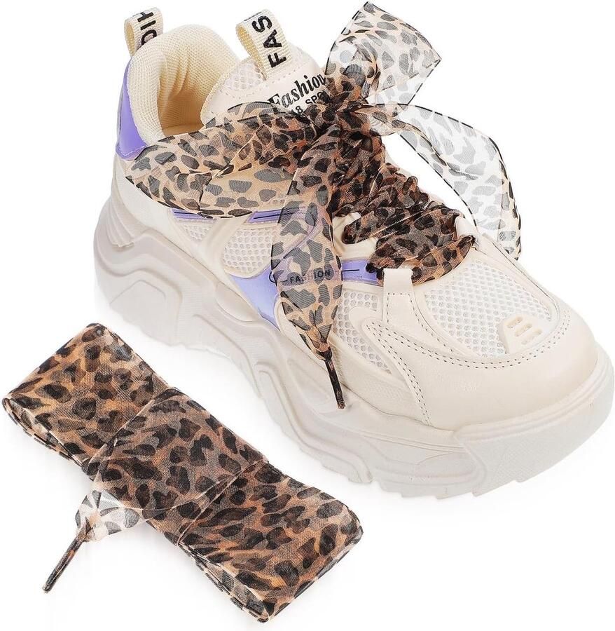 Kleurige Leopard Laces voor Sneakers 2 Stuks Vervangende Schoenveters en Decoratieve Laces van Polyester