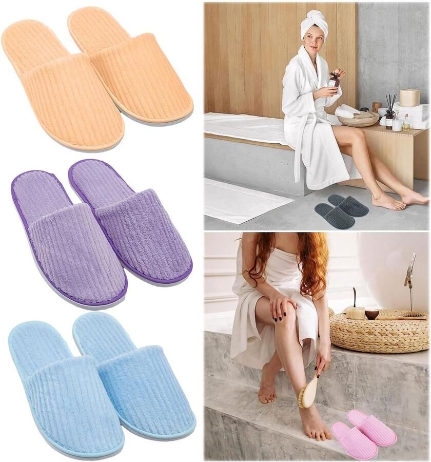 Kleurige terry slippers set voor schoonheidssalons feesten en hotels Wasbare antislip unisex volwassenen één