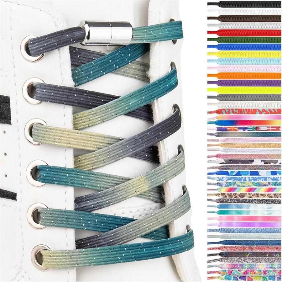 Kleurrijke Platte Veters Met Snelsluiting Voor Kinderen en Volwassenen Elastische Rubberen Schoenveters