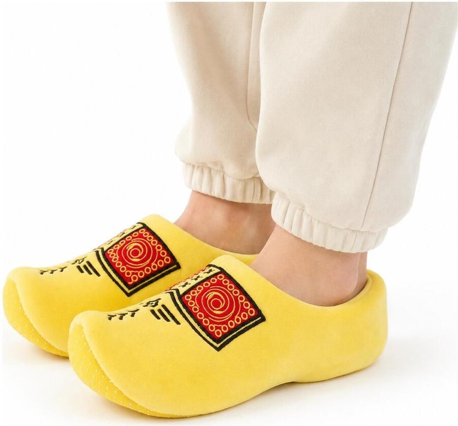 Klompen pantoffels geel volwassenen pluche clogs sloffen klompsloffen voor Hollands - Foto 2