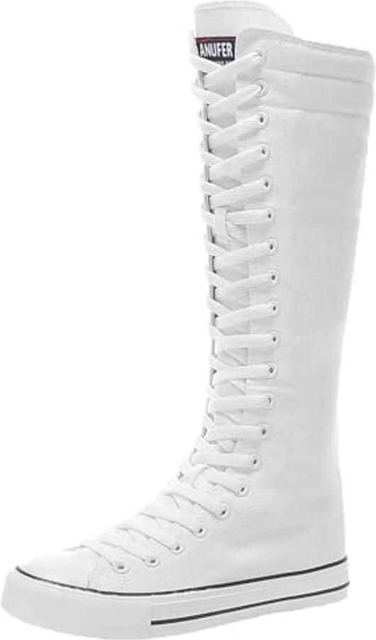 Knie Hoge Canvas Danslaarzen voor Dames Luxe Fietslaarzen met Sleehak