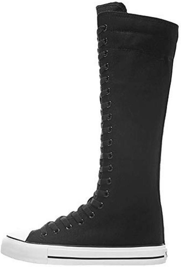 Knie Hoge Canvas Danslaarzen voor Dames Luxe School Schoenen