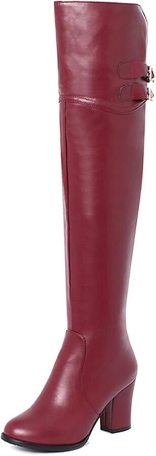 Kniehoge Dames Laarzen met Stevige Blokhak en Ronde Neus