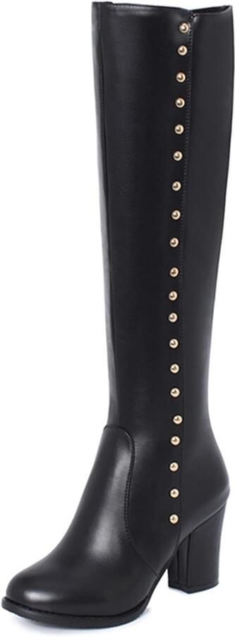 Kniehoge Dameslaarzen met Stabiele Blokhak en Ronde Neus