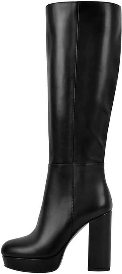 Kniehoge Plateau Laarzen met Brede Schacht en Blokhak voor Dames