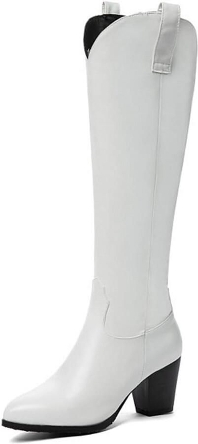 Kniehoge Western Laarzen voor Dames met Brede Kuit en Puntige Neus