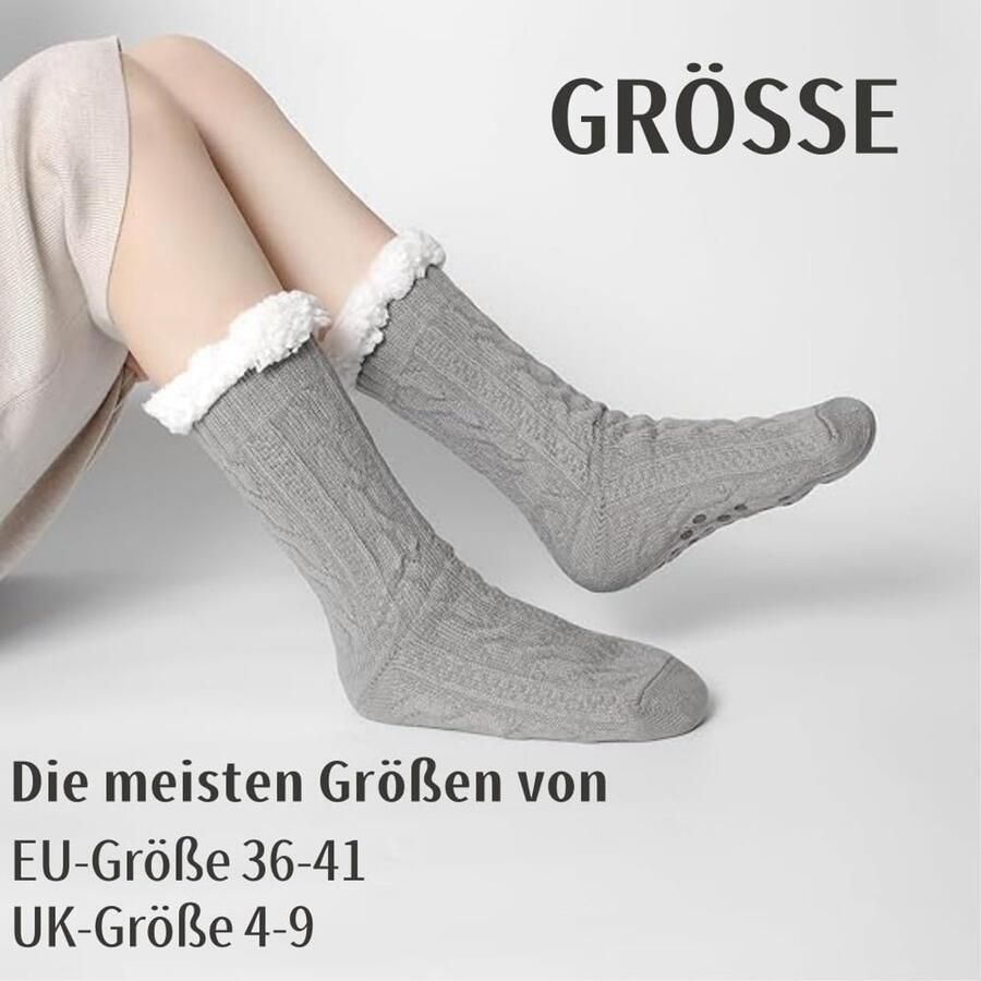 Knuffelsokken antislipsokken voor dames dikke antislipsokken cadeaus voor vrouwen winter kerstsokken huissokken voor dames grijs. Medium