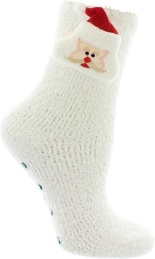 Knuffelsokken voor dames warme wintersokken pantoffelsokken met anti-slip noppen (40 41 Santa wit)