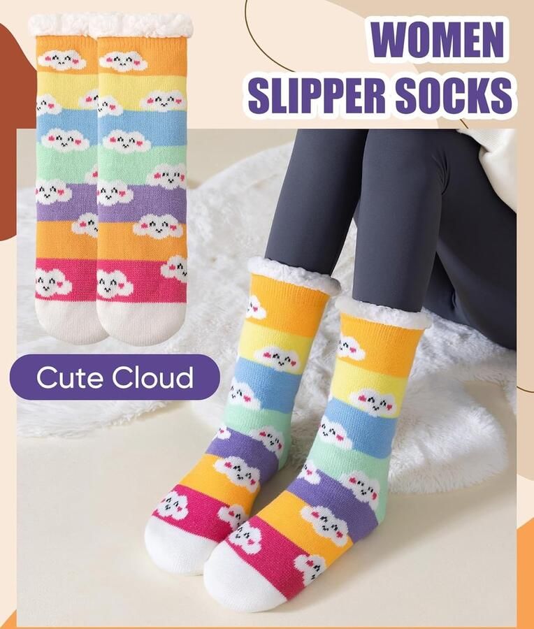 Knuffelsokken voor dames wintersokken wollige sokken anti-ruche sokken met noppen warme pluche bedsokken huissokken