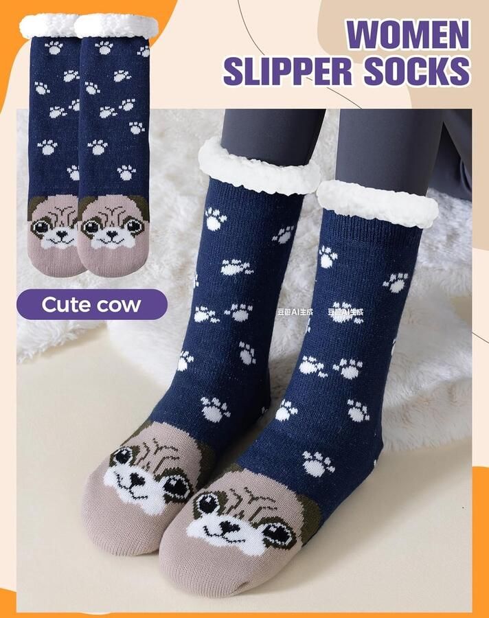 Knuffelsokken voor dames wintersokken wollige sokken anti-ruche sokken met noppen warme pluche bedsokken huissokken