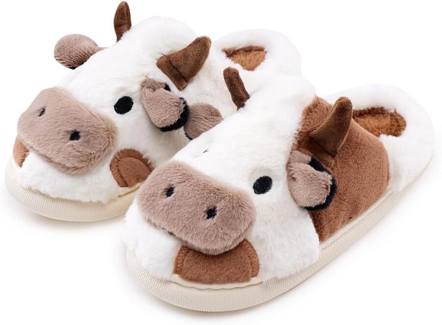 Koe slippers nieuwe leuke dieren home slippers voor harige pluche winter warme katoenen slippers voor nen binnen en buiten