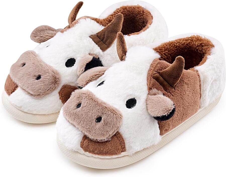 Koe slippers nieuwigheid leuke dieren huis slippers harige pluche winter warme katoenen schoenen voor mannen binnen en buiten
