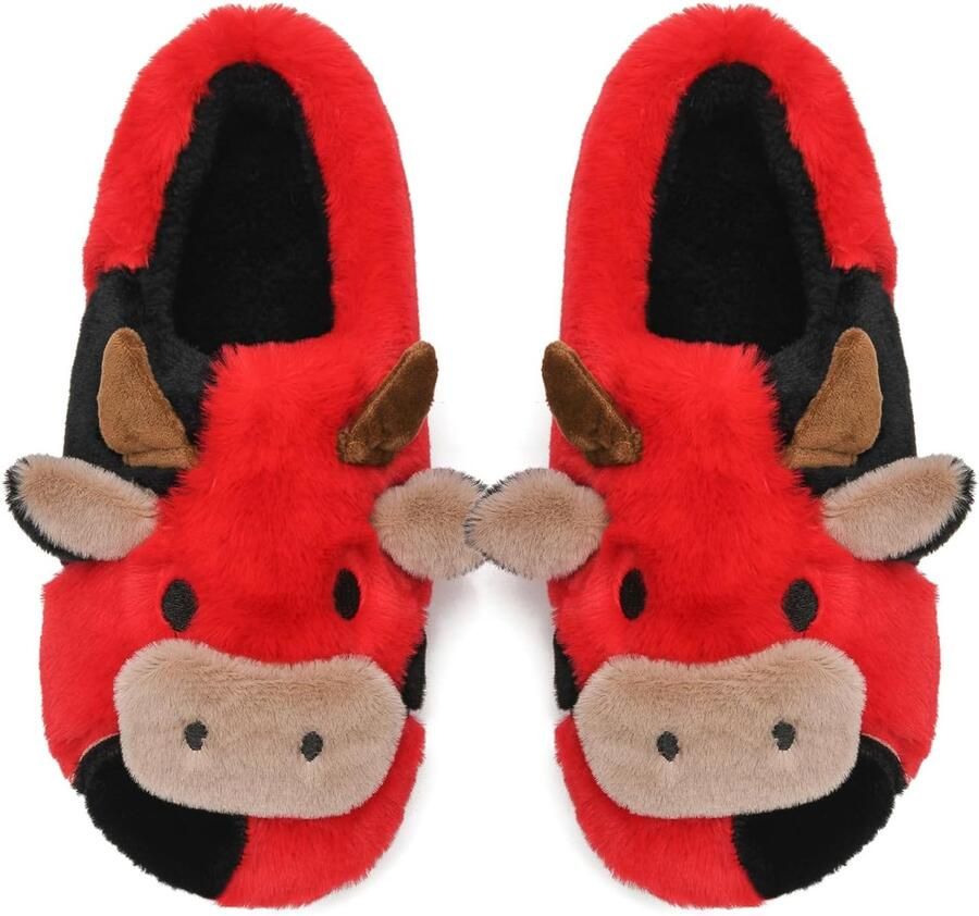 Koe slippers nieuwigheid leuke dieren huis slippers harige pluche winter warme katoenen schoenen voor mannen binnen en buiten