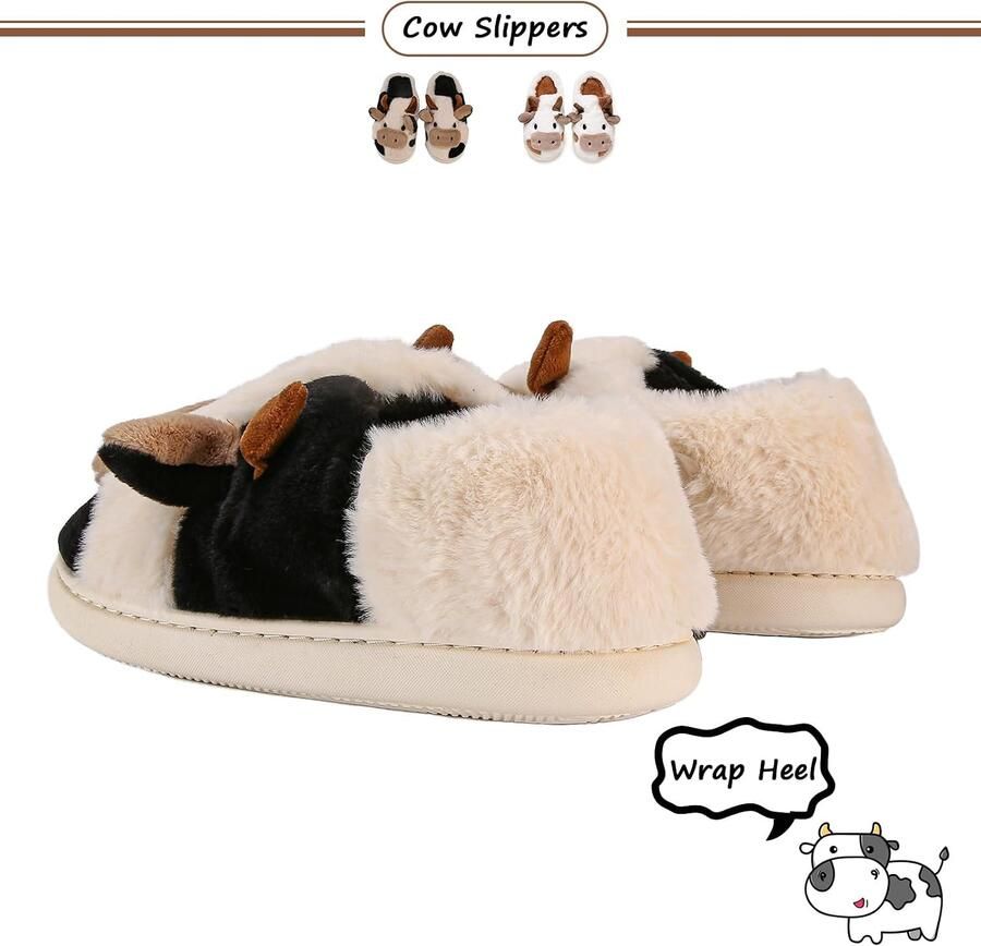 Koe slippers nieuwigheid leuke dieren huis slippers harige pluche winter warme katoenen schoenen voor mannen binnen en buiten