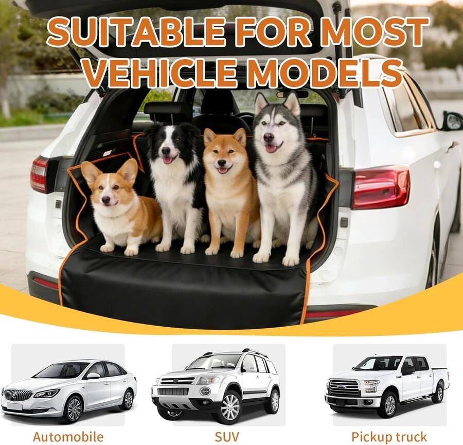 Kofferbak auto hondenmat auto achterbank 180 x waterdichte achterbankbeschermer hond met ritssluiting antislip stoelbeschermer auto's achterbank zwart-oranje