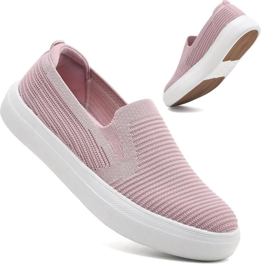 Konhill Dames Slip-on Sportschoenen Ademend & Lichtgewicht Geheugenschuimzool Voor Fitness Wandelen en Alledag