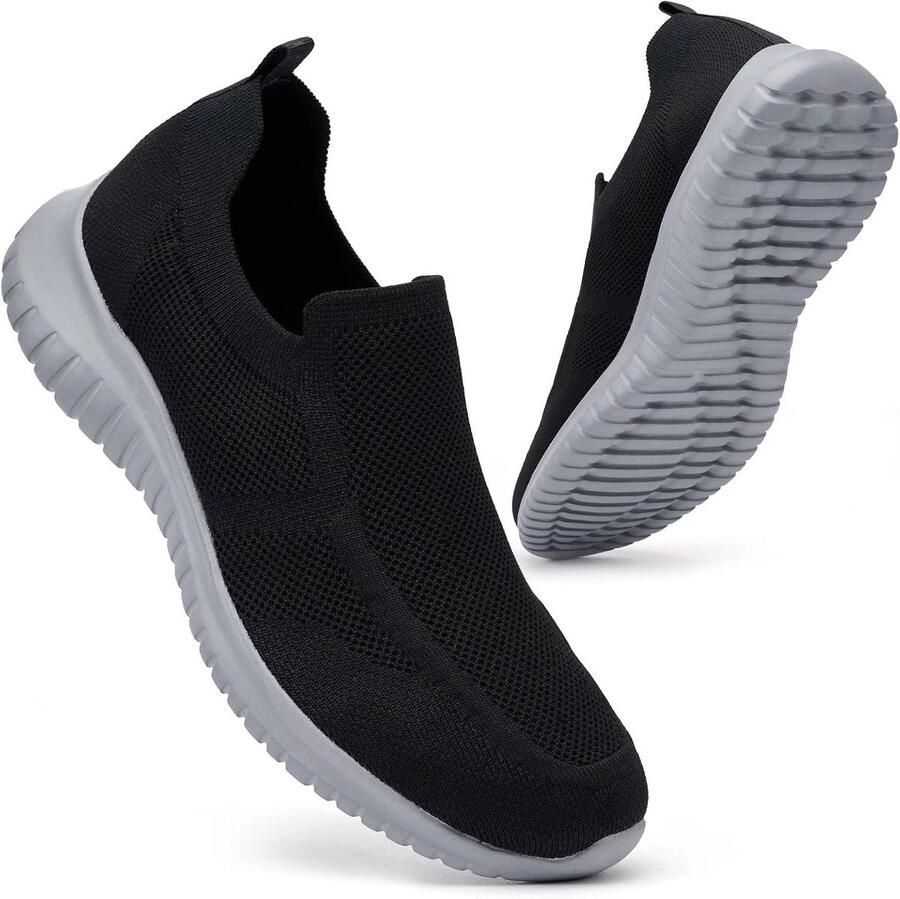 Konhill Slip-On Heren Ademend Mesh Comfort voor Alledaags Draagcomfort met Zachte Zool Zwart Grijs