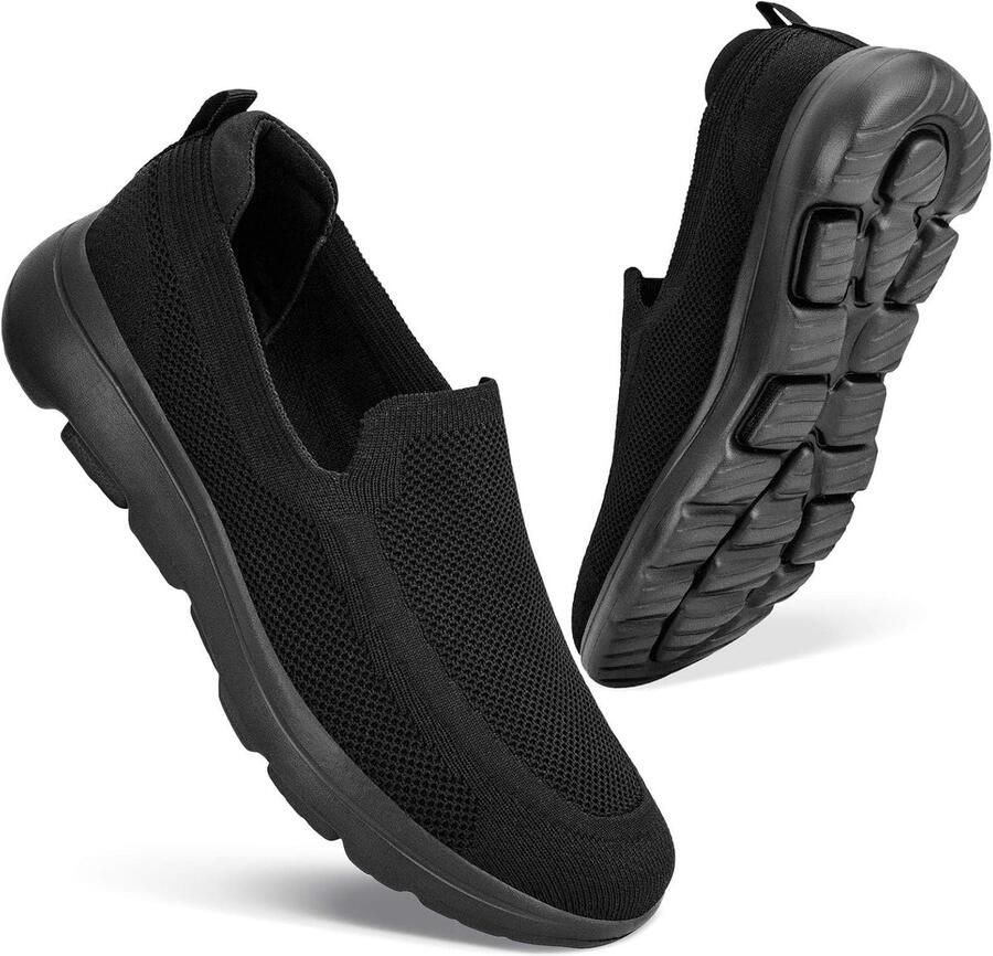 Konhill Slip-On Sport Schoenen Heren Lichtgewicht Ademend & Comfort voor Wandelen Fitness en Dagelijks Gebruik zonder Veters Geheel zwart