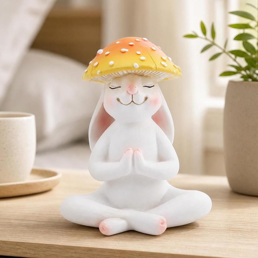 Konijn Beeldje van Hars Yoga Konijn Figuur voor Bureau Woonkamer Kantoor Patio & Tuin Schattig Zen Plantenpot Ornament Mini Tafelbeeldje voor Thuis & Achtertuin