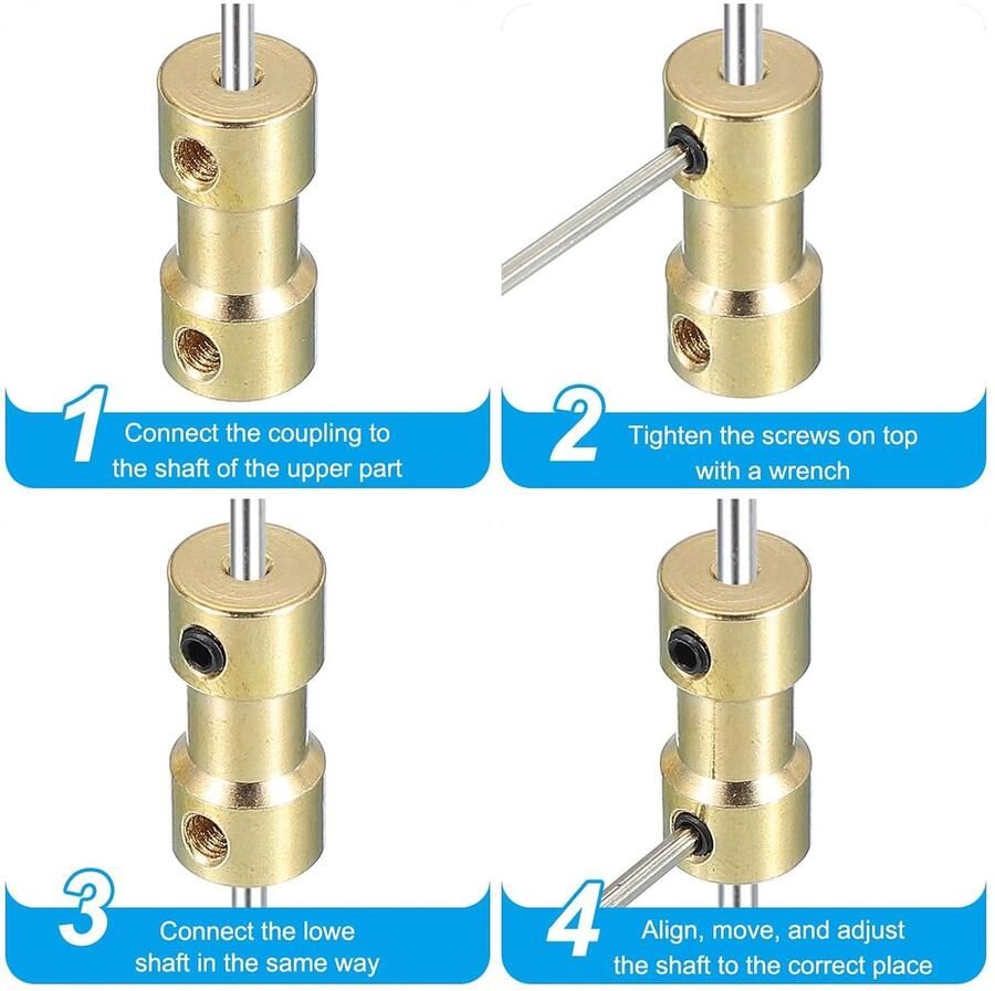 Koppelingsas 5 mm A 5 mm 4 stuks verlengkoppeling as motor messing adapter stijve huls transmissieafdichting met M3 schroeven voor motor auto RC vliegtuig banden robot