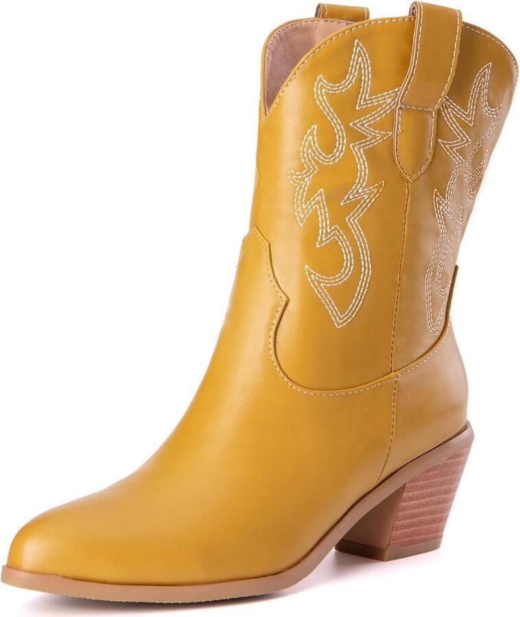 Korte Western Cowboylaarzen Dames met Blokhak en Puntige Neus