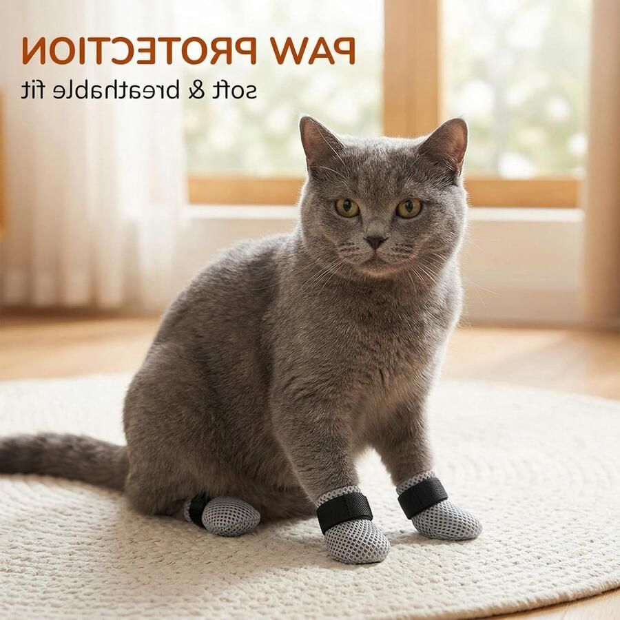 Krasbestendige laarzen voor katten 4 stuks verstelbare klauwafdekkingen antislip en ade d maat M ideaal voor buitenactiviteiten en bescherming van poten