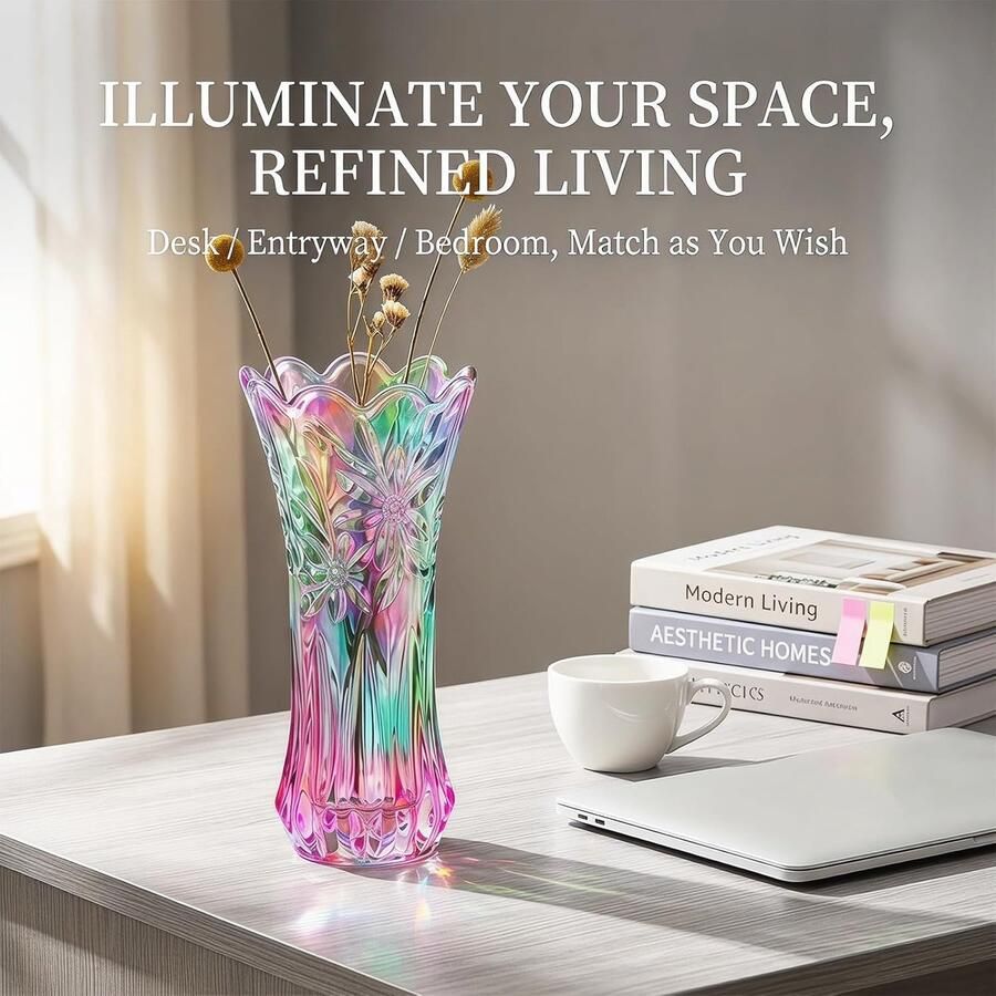 Kristalglazen vaas Phoenix-staartvorm tafeldecoratievaas moderne bloemenvaas glas kleurrijke glazen vaas met brede opening decoratieve grote glazen vaas voor bloemen thuis bruiloft
