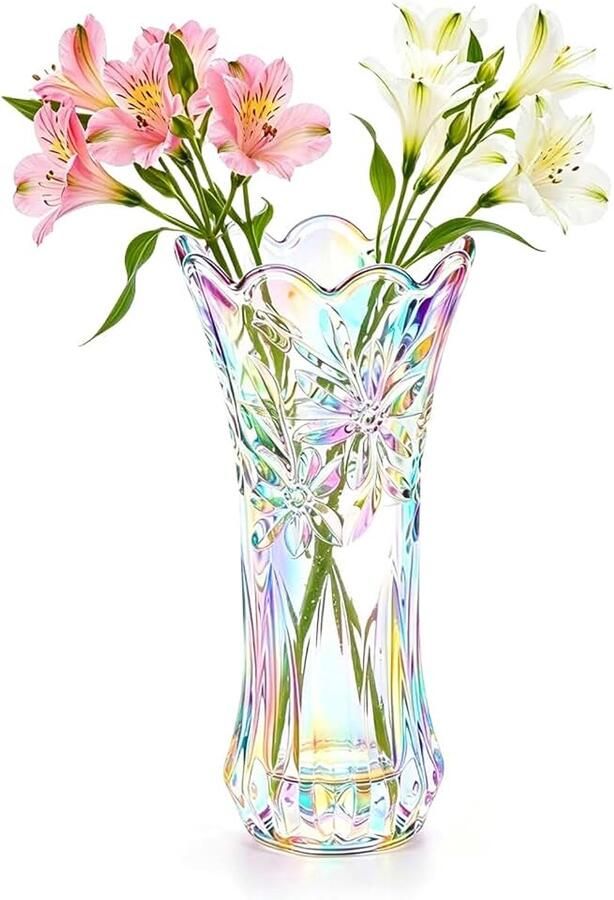 Kristalglazen vaas Phoenix-staartvorm tafeldecoratievaas moderne bloemenvaas glas kleurrijke glazen vaas met brede opening decoratieve grote glazen vaas voor bloemen thuis bruiloft