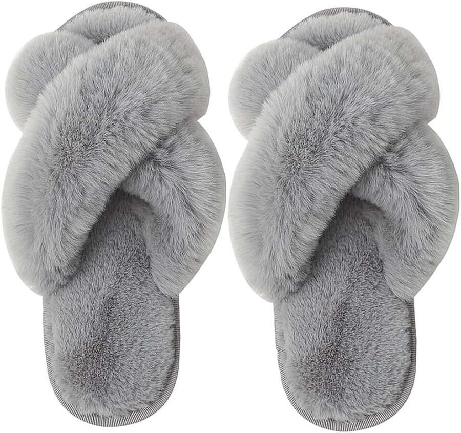 Kruisband huispantoffels fuzzy open teen pantoffels slip-on gezellige pluche huisschoenen indoor outdoor