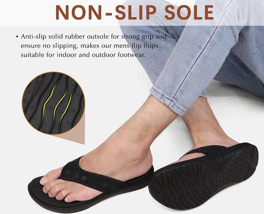 KuaiLu Heren Sport Flip Flops Comfort Orthotische Thong Sandalen met Plantaire Fasciitis Arch Ondersteuning Outdoor Zomer Strand Zwart De comfortabele Dia's van het Teen Post Strand Pool voor Plantaire Fasciitis Openluchtzomer