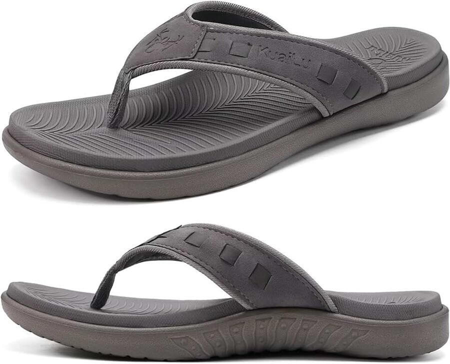 KuaiLu Heren Sport Flip Flops Comfort Orthotische Thong Sandalen met Plantaire Fasciitis Arch Ondersteuning Outdoor Zomer Strand Grijs