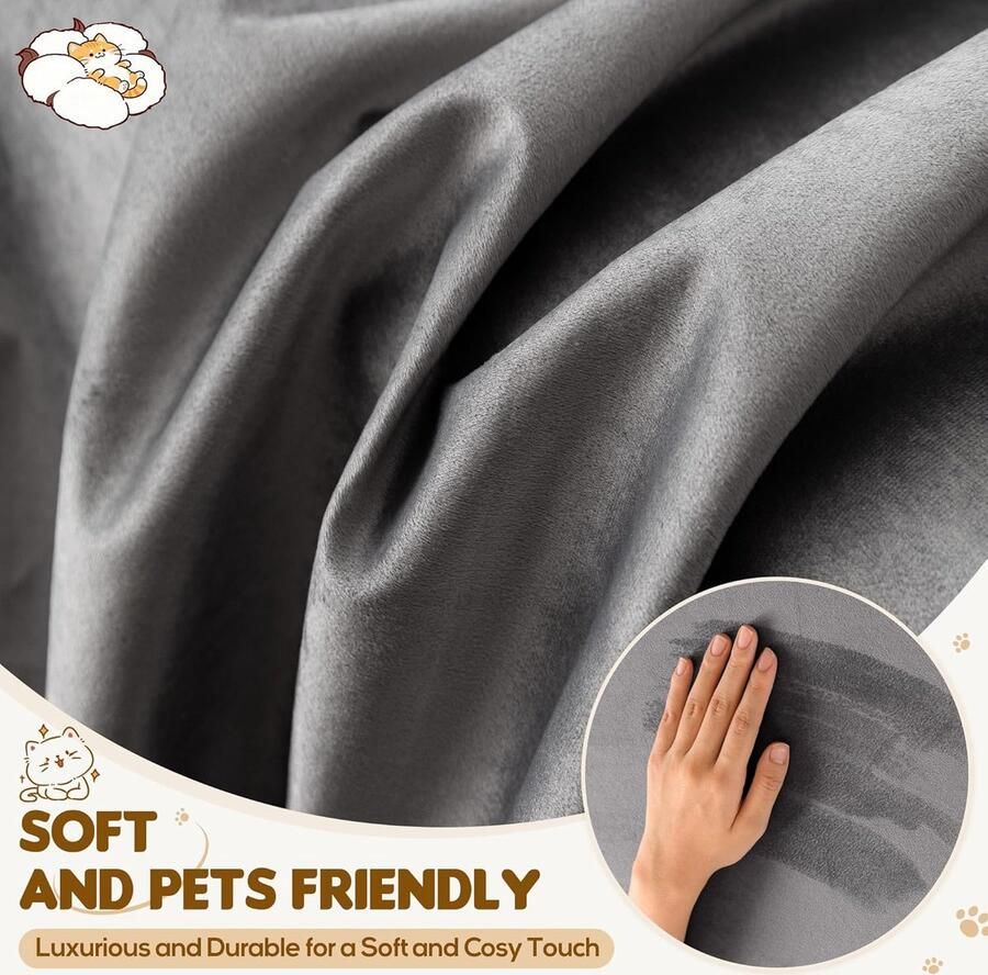 L-Vorm Bankhoes Waterdicht & Krassbestendig voor Katten Premium Fluwelen Bankbeschermer 2-Delige Set Antislip Hoekbankhoes Donkergrijs 180x300+180x