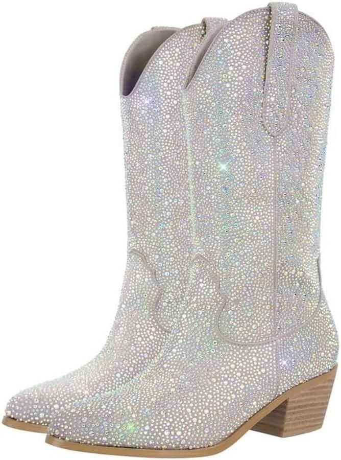 Laarzen Glitter Boots Western Hak Halflaarzen zilver