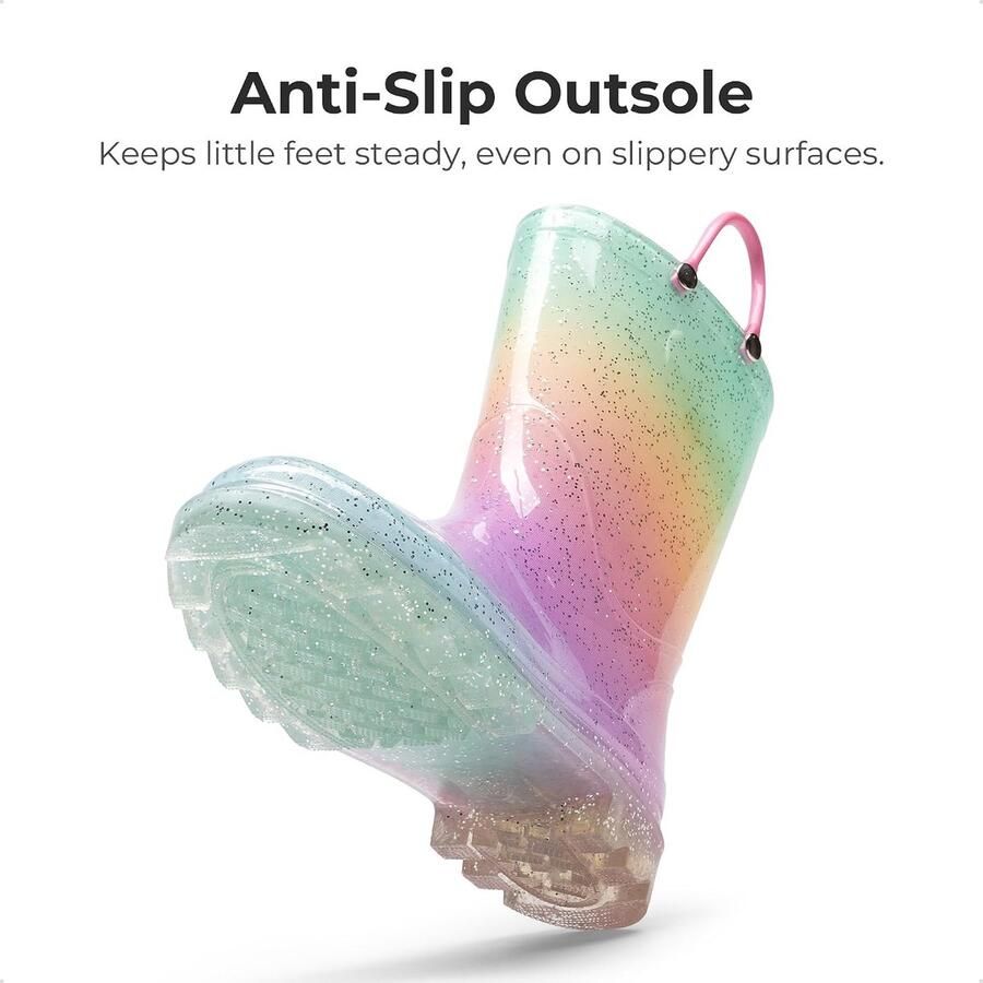 Laarzen Glitter met Easy-on Handgrepen Sprankelende Waterdichte Laarzen Outdoor Spelen Regenlaarzen Unisex-Kind Waterdicht slip-ons schitterende kleuren mesh-voering antislipzool voor spelen in de regen