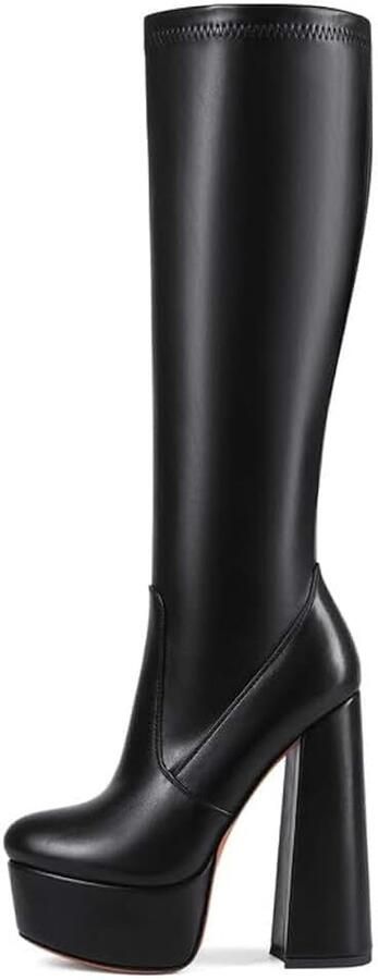 Laarzen hoge hakken stretch boots met blokhak modieuze lange