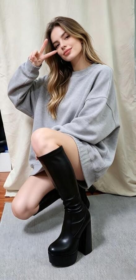 Laarzen hoge hakken stretch boots met blokhak modieuze lange