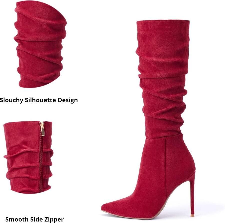 Laarzen hoge laarzen van suède met stiletto-hak en spitse kant met ritssluiting aan de zijkant elegante schoenen